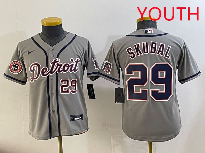Youth 2025 Detroit Tigers #29 Skubal Grey Game Nike MLB Jersey style 1->youth mlb jersey->Youth Jersey
